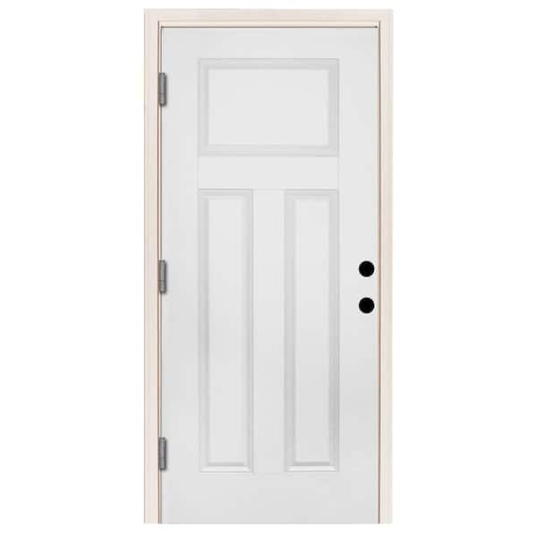Steves & Sons 32 in. x 80 in. Element Series 3-Panel White Prime Steel Prehung Front Door with Right-Hand Outswing w/ 6-9/16 in. Frame