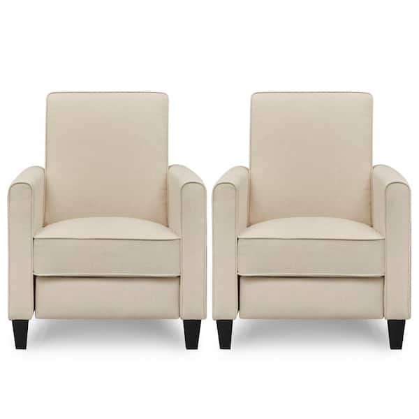 HOMESTOCK Pushback Recliner Chairs for Small Spaces with Adjustable Footrest (Set of 2) Cream/ Linen