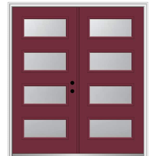 MMI DOOR 72 in. x 80 in. Celeste Left-Hand Inswing 4-Lite Frosted Painted Fiberglass Smooth Prehung Front Door 4-9/16 in. Frame