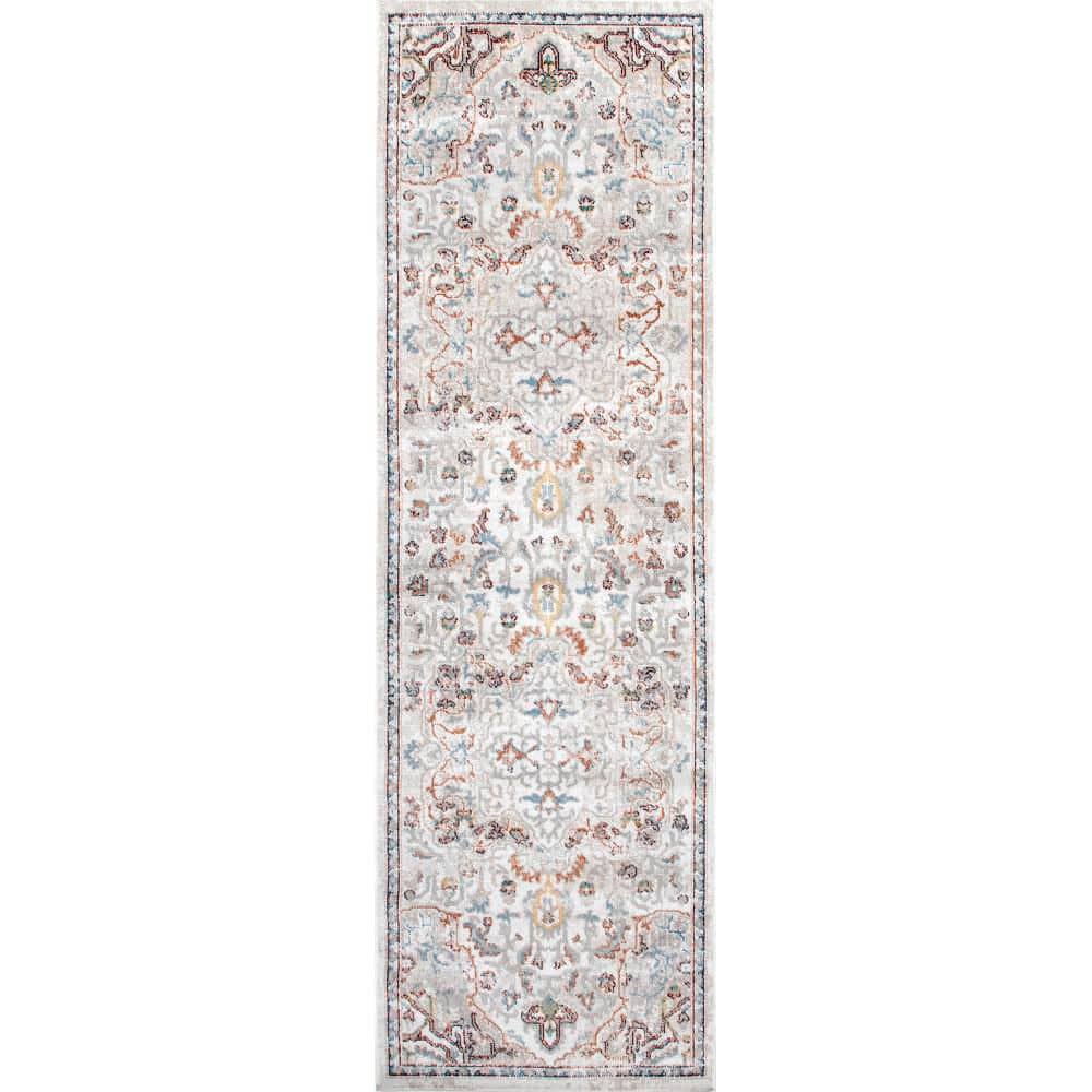 Beige and Red Synthetic Washable Runner Rug, 2' 8" x 8'