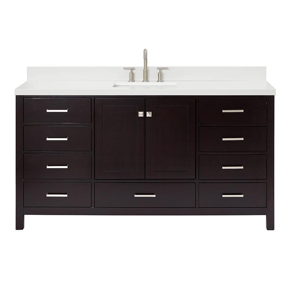 Espresso Solid Wood Freestanding Single Basin Vanity with Quartz Top