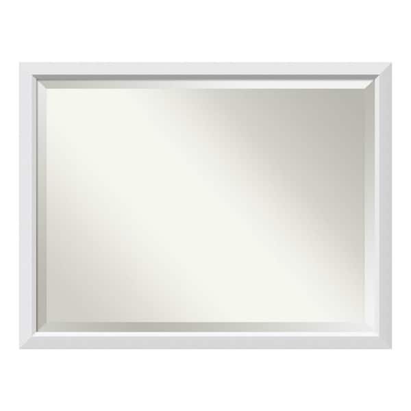 Amanti Art Medium Rectangle Satin White Contemporary Mirror (34 in. H x 44 in. W)