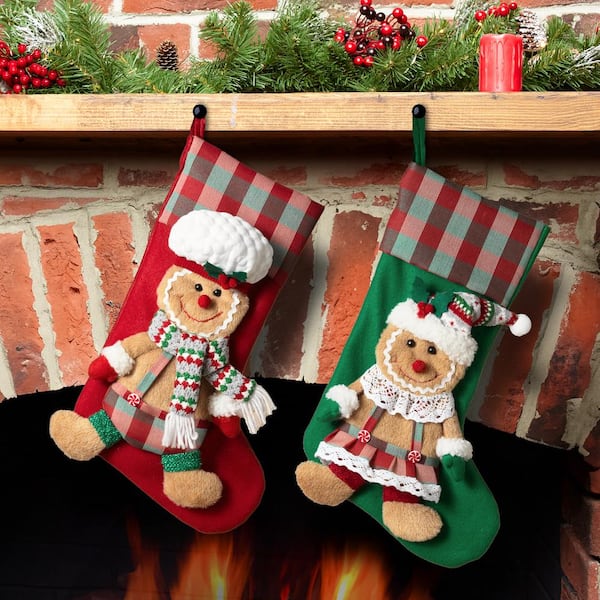 GERSON INTERNATIONAL 17.3 in. Fabric Holiday Gingerbread Men Stockings Set of 2