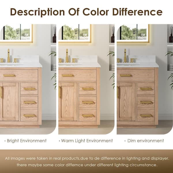 Altair Gavino 36 in. Single Freestanding Natural Ash Bath Vanity