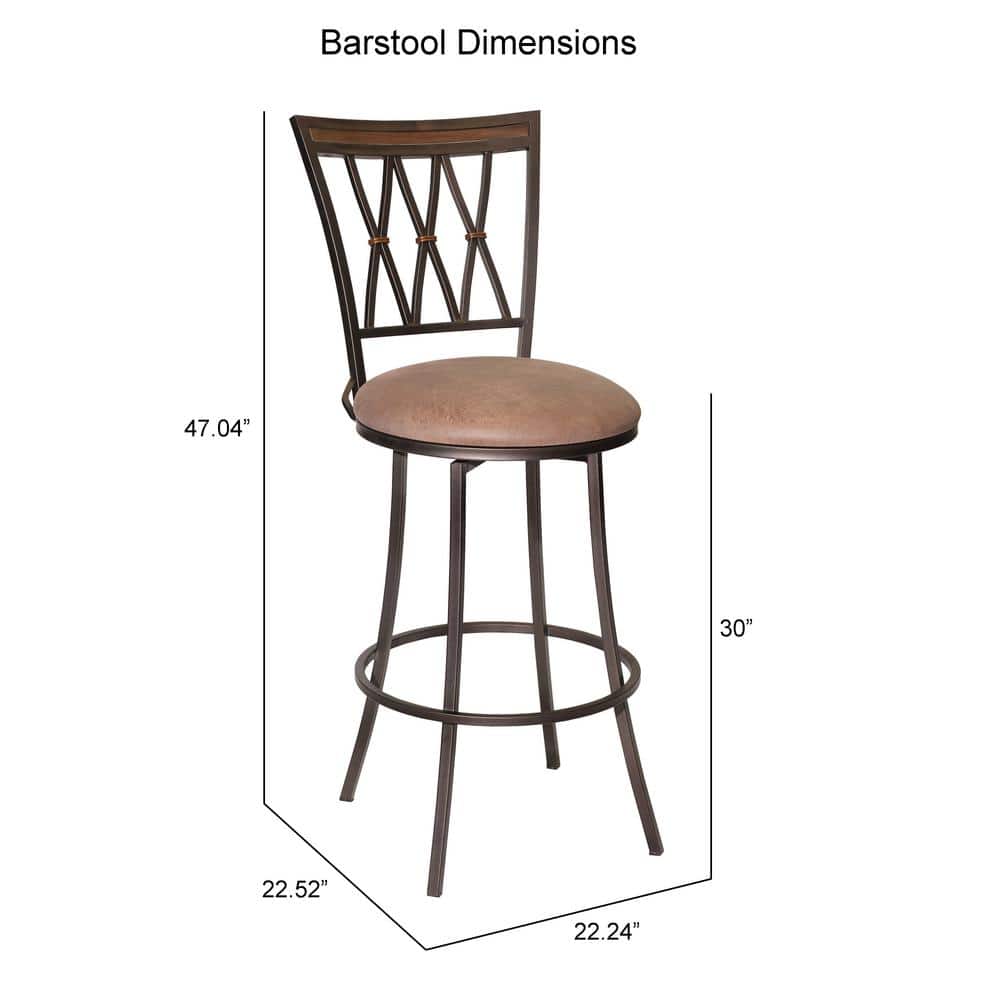 Camel Brown Swivel Metal Barstool with Leather Seat