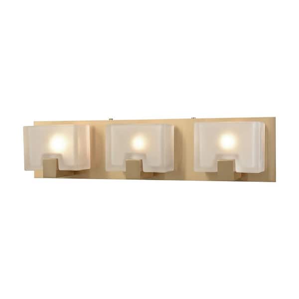 Titan Lighting Ridgecrest 3-Light Satin Brass with Frosted Cast Glass Bath Light