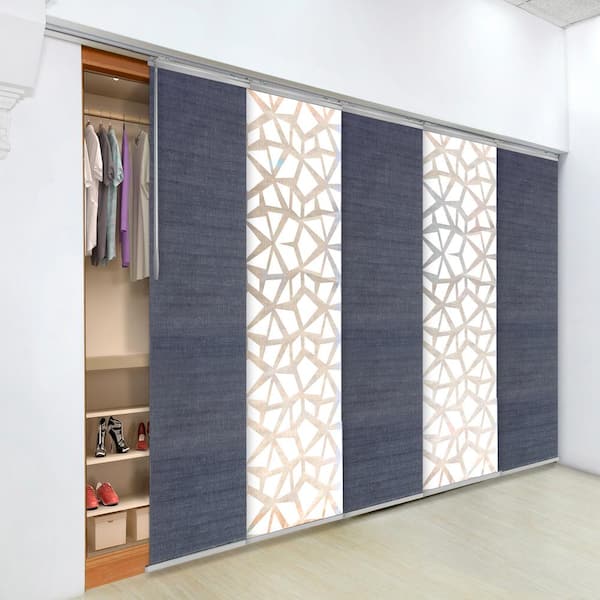 EMOH Blue Glacier 58 in. - 110 in. W x 94 in. L Adjustable 5- Panel White Single Rail Panel Track with 23.5 in. Slates