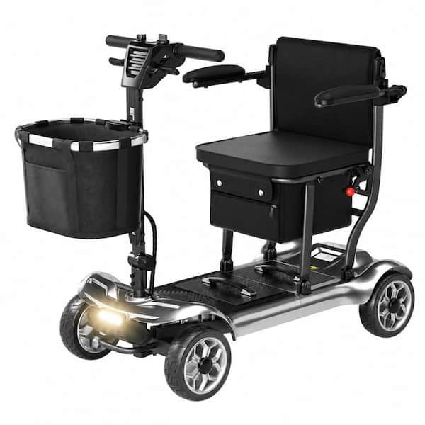 4-Wheel Mobility Scooter in Silver, Foldable Lightweight Electric Scooter for Seniors Adults, Road Trip Mobility Scooter