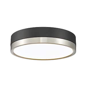 Algar 12 in. Matte Black Plus Brushed Nickel Integrated LED Flush Mount with Frosted Acrylic Shade (1-Pack)