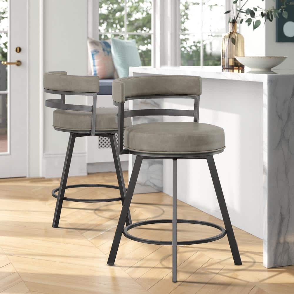 Transitional Beige Faux Leather Swivel Counter Stool