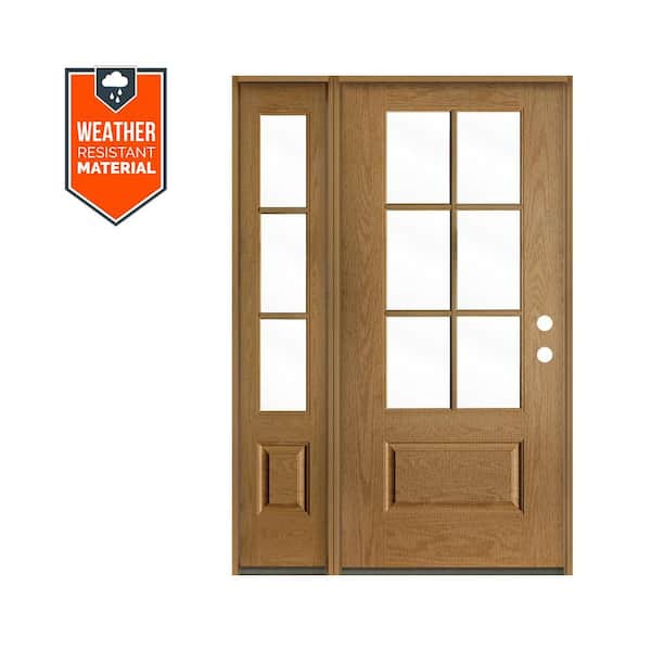 UINTAH Farmhouse 50 in. x 79 in. 6-Lite Left-Hand Inswing Clear Glass Bourbon Stain Fiberglass Prehung Front Door LSL