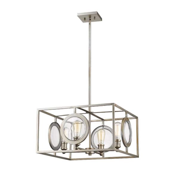 Unbranded Port 100-Watt 4-Light Antique Silver Island Pendant Light with No Bulb Included