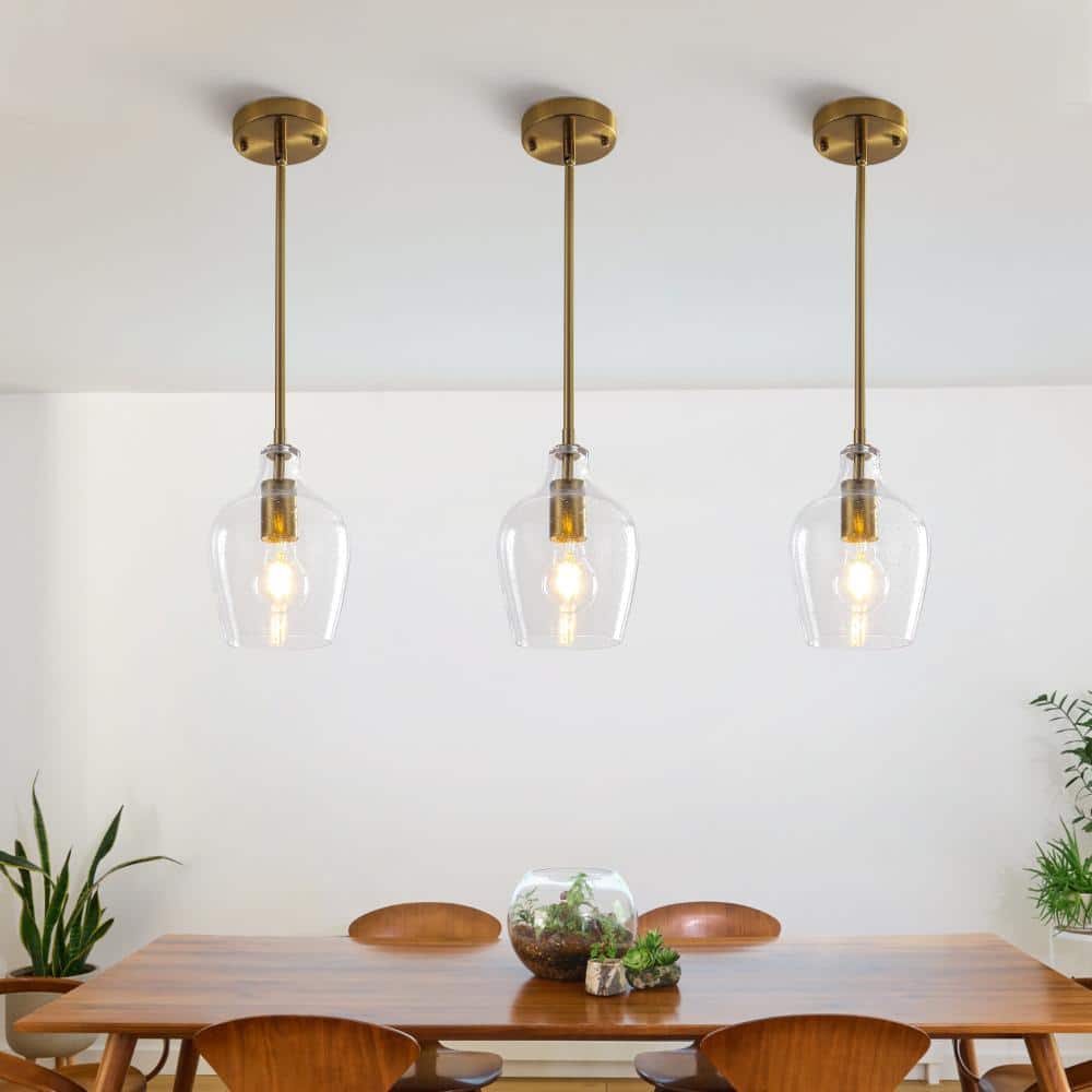 （set of 3）5.7 in. 1-Light Modern Gold Hanging Pendant Light with Clear Seeded Glass Shade for Kitchen Island price history on PriceWatchPro