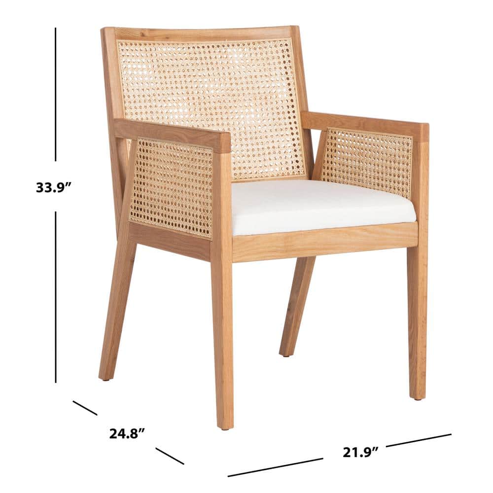 Natural Rattan and Cane Arm Chair with Linen Cushion