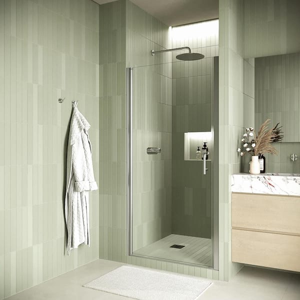 Streamline Firstar 32 in. W x 72 in. H Pivot Shower Door Crystal Tech Treated 1/4 in. Tempered Clear Glass Polished Chrome Hardware