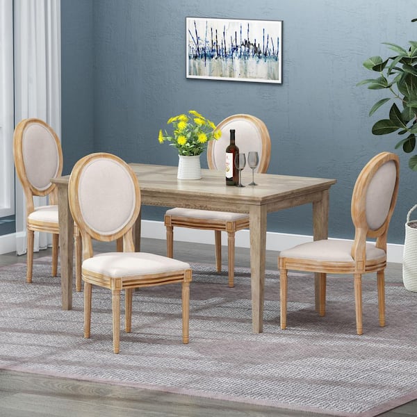 Noble House Phinnaeus Beige Fabric Upholstered Dining Chair (Set of 4)