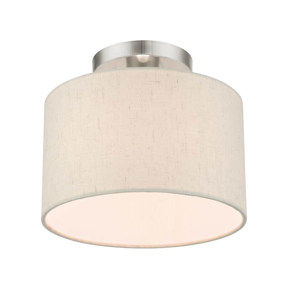 Brushed Nickel Drum Shade Semi Flush Mount Light