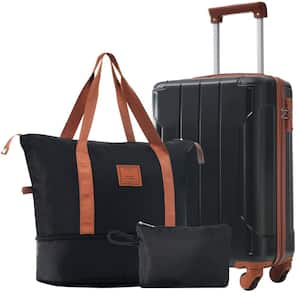 3-Piece Black Brown ABS Hardside Lightweight Luggage Set with Duffel Bag and Toiletry Bag (20 in. )