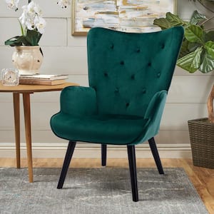 Green Velvet Fabric Upholstery Arm Chair ( Set of 1), Accent Leisure Arm Chair with Wood Feet, Upholstered Arm Chair