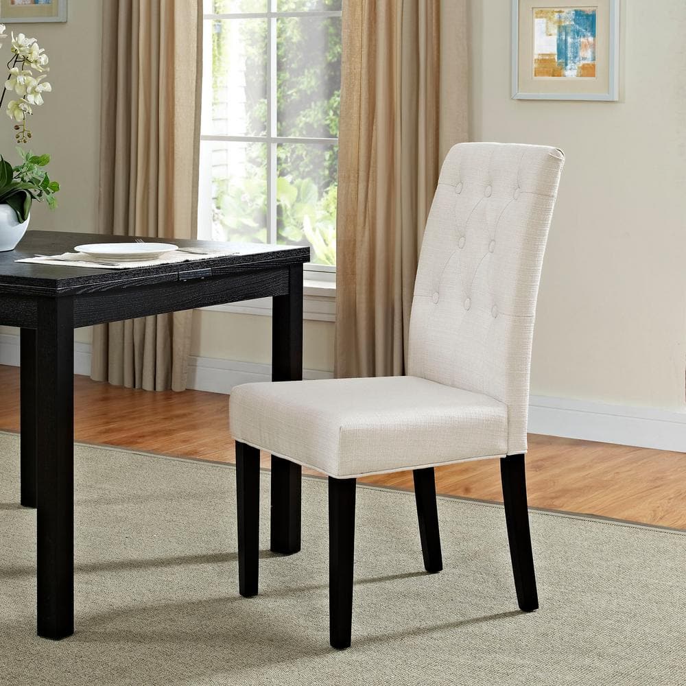 Elegant Beige Tufted Parsons Dining Side Chair with Dark Wood Legs