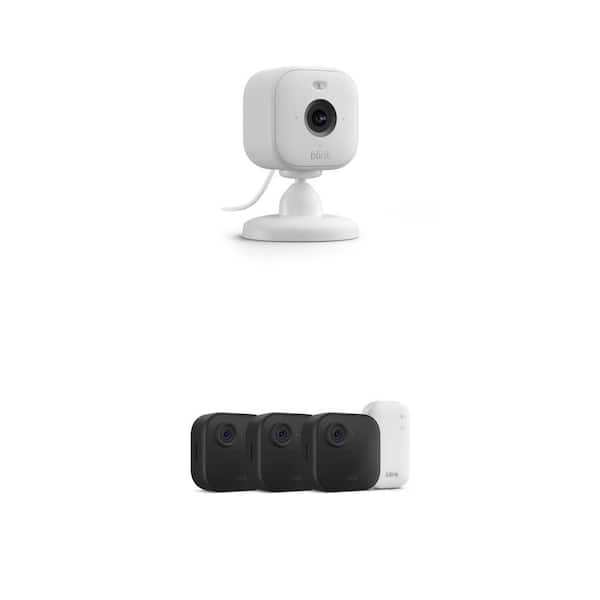 Mini 2 Wired 1080p HD Indoor/Outdoor Smart Camera (1-Pack) and 4-Core-Wireless Battery Camera System (3-Cameras) Combo