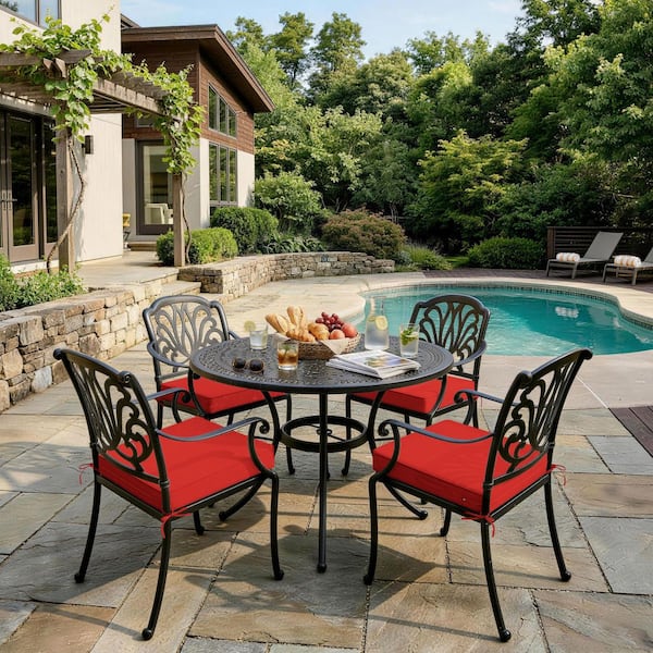 24 x 24 x 5 in. (4-Pack) Square Outdoor Waterproof Patio Replacement Seat Cushions with Ties and Handle, Red