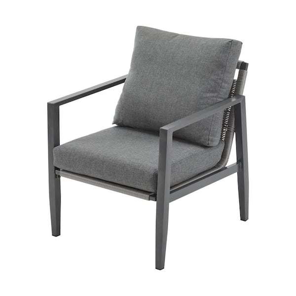 Unbranded Aluminum Outdoor Lounge Chair with Gray Cushion, Sleek Rope Accents for Garden, Porch (1-Pack)