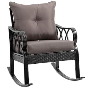 Wicker Aluminum Outdoor Rocking Chair with Grey Padded Cushions, with Armrest Metal Plastic