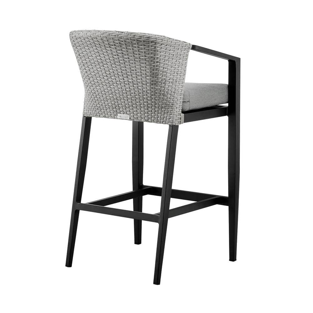 Aileen Dark Grey Cushioned Aluminum and Wicker Outdoor Bar Stool