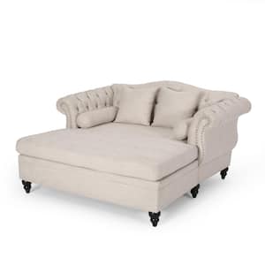 Sonne Beige and Dark Brown Tufted Double Chaise Lounge with Accent Pillows