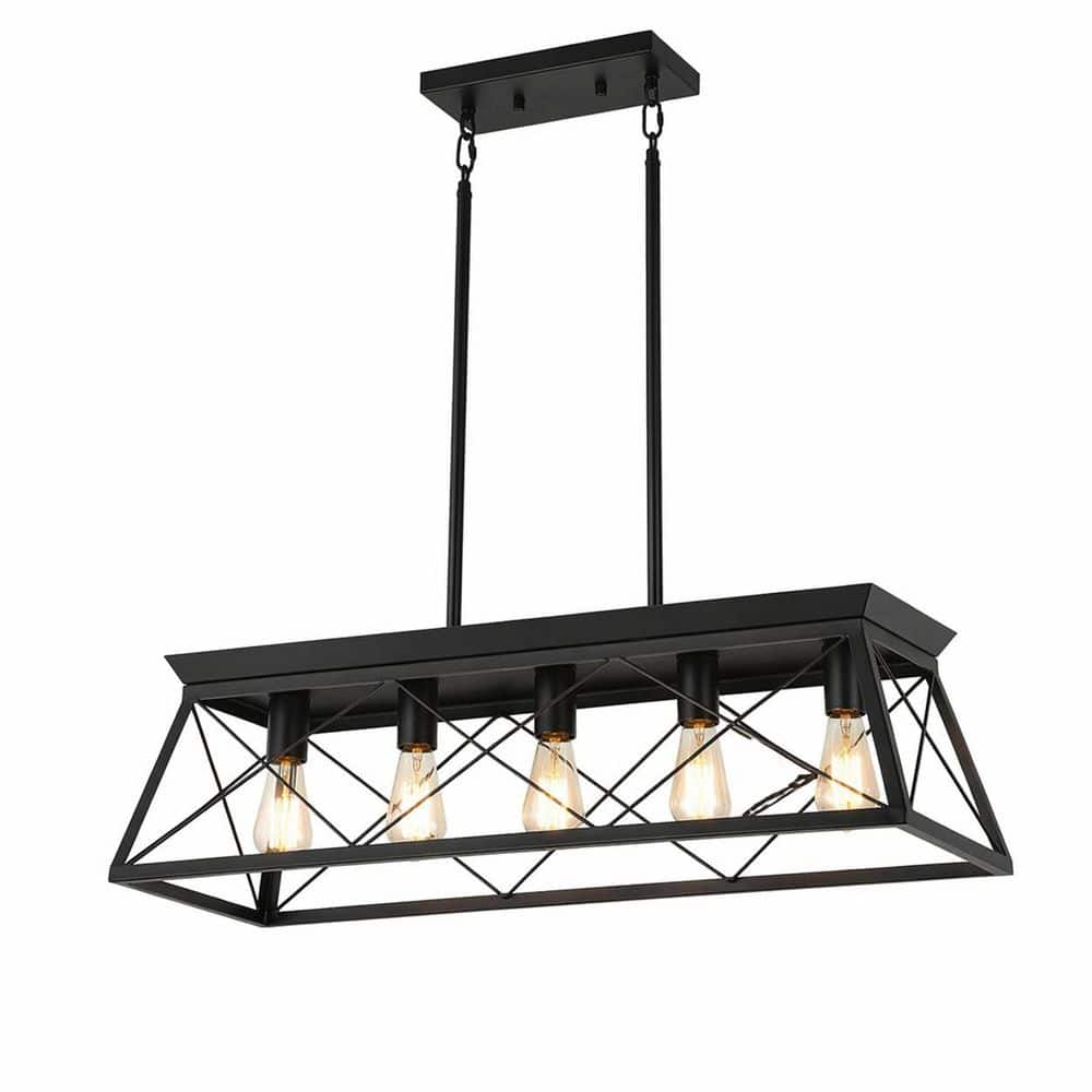 5-Light Black Cage Kitchen Island Lighting Chandelier, Industrial Linear Pendant Light for Dining Room price history on PriceWatchPro