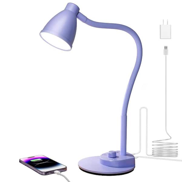 19 in. Purple Dimmable LED Flexible Gooseneck Desk Lamp with USB