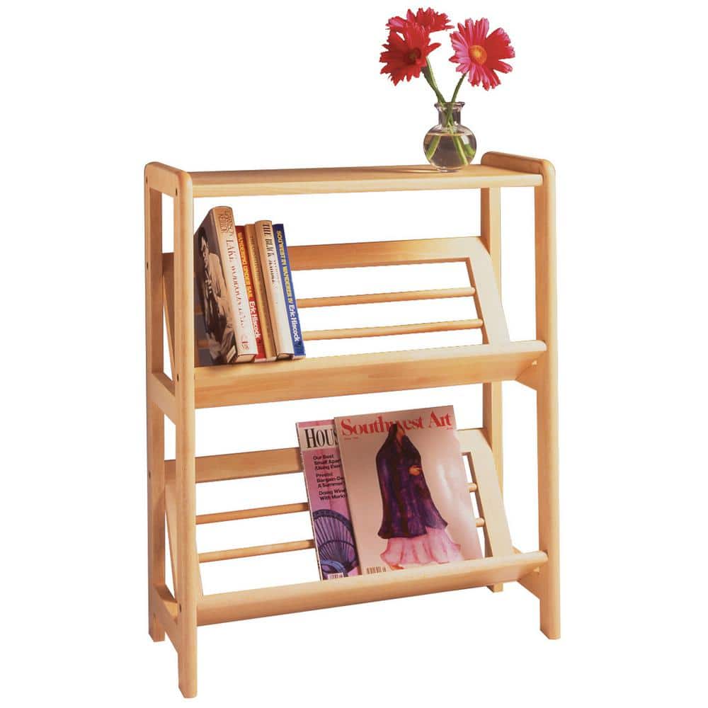 Natural Wood 2-Tier Tilted Bookshelf