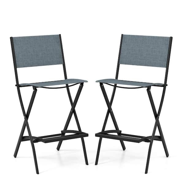 Costway Metal Folding Outdoor Bar Stool 2-Pack in Blue