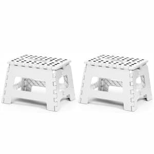 8.7 in. White Folding Step Stools with Non-Slip Surface and Portable Handle (Set of 2)