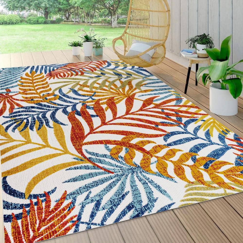 JONATHAN Y Tropics Palm Leaves Cream/Orange 9 ft. x 12 ft. Indoor/Outdoor Area Rug - 3