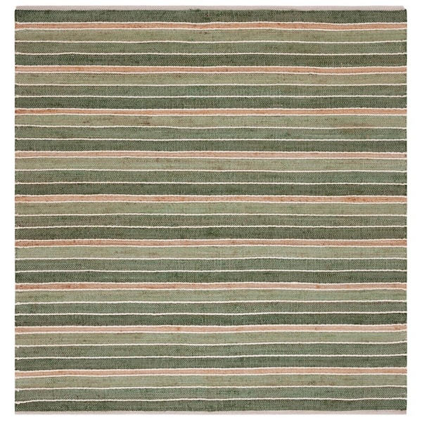 Striped Kilim 7 ft. x 7 ft. Green/Natural Striped Square Area Rug