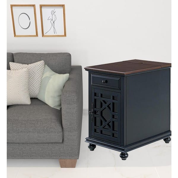 HomeRoots Charlie 16 in. Dark Blue Rectangle Wood End Table with Drawers