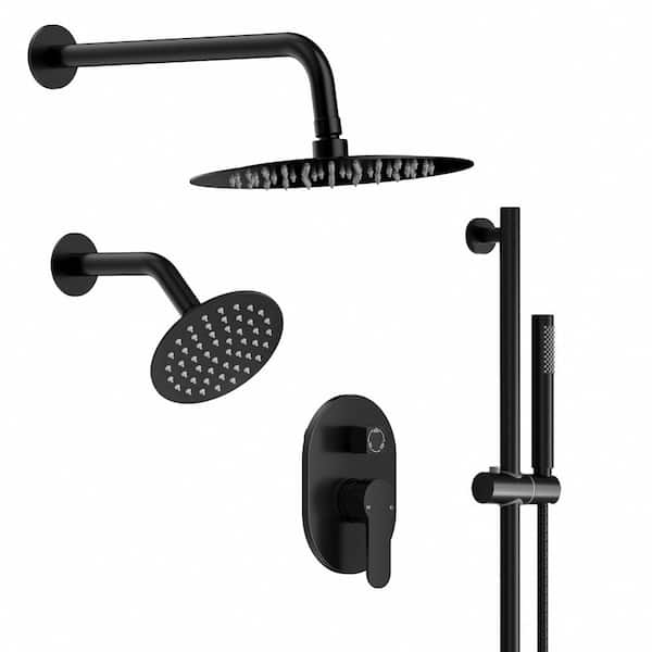 3-Spray Wall Mounted 10 and 6 in. Dual Shower Head and Handheld Shower Head in Matte Black(Valve Included)
