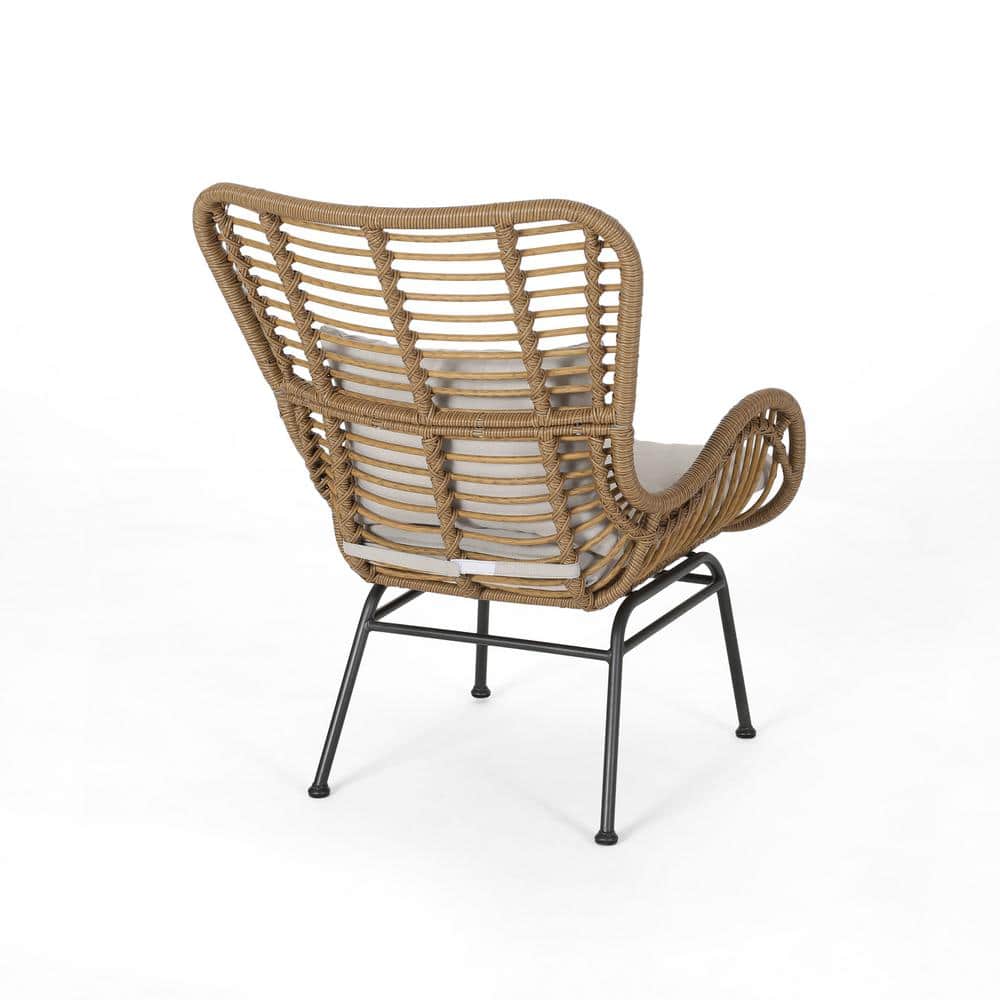 Sleek Modern Rattan Club Chairs with Cushions, Light Brown, Set of 2