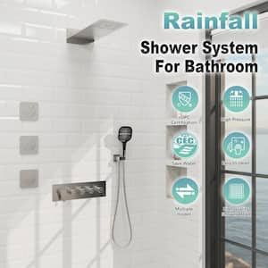 6-Spray Patterns 23 in. Wall Mount Dual Shower Heads with 3-Jet Hand Shower Mixer Shower System Combo in Brushed Nickel