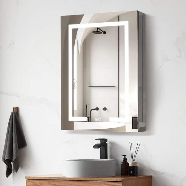 ROSWELL Santona 24 in. W x 32 in. H Rectangular Aluminum Frameless Medicine Cabinet with LED Mirror