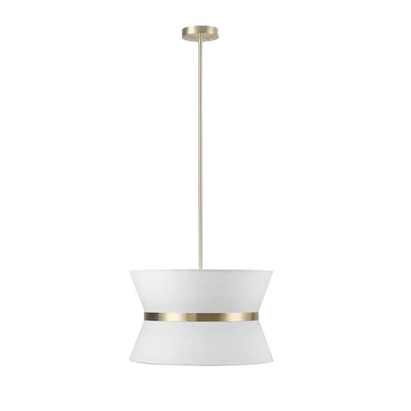 Globe Electric Meadow 3-Light Matte Brass Chandelier with White Fabric Shade