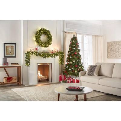 36 in. Wesley Long Needle Pine Pre-Lit LED Artificial Christmas Wreath with 100 Warm White Lights