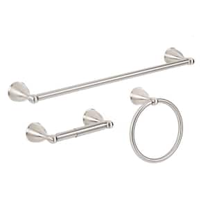 Builders 3-Piece Bath Hardware Set with Towel Bar TP Holder Towel Ring in Brushed Nickel