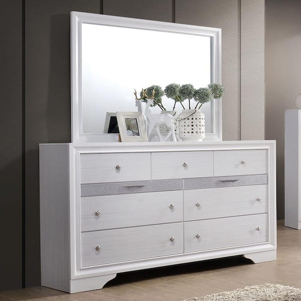 Furniture of America 2-Piece Ekon White 9-Drawer 63 in. Dresser with Mirror