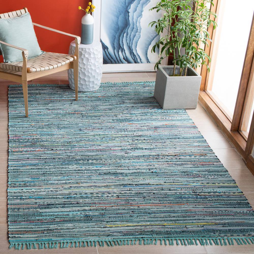 Turquoise Multi-Stripe Handwoven Wool & Cotton Area Rug - 2'6" x 4'