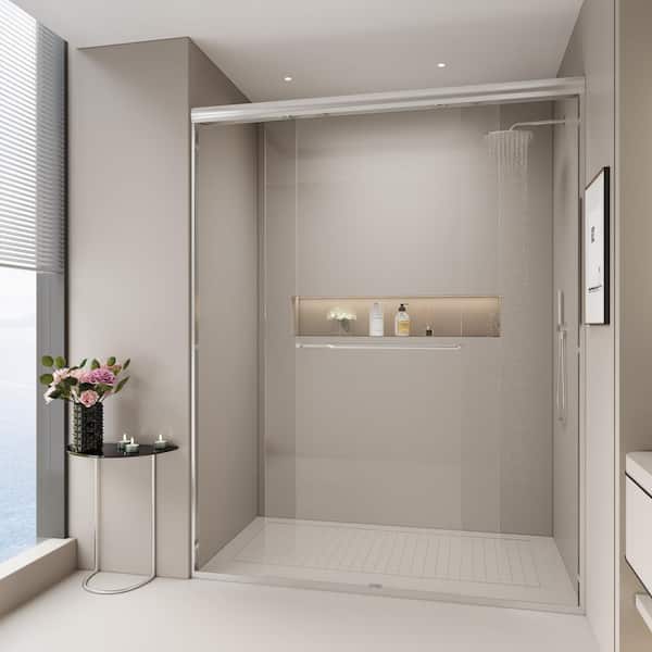 Abruzzo 60 in.W x 72 in.H Double Sliding Semi-frameless Bypass Bathroom Shower Door in Brushed Nickel with 1/4 in.Tempered Glass