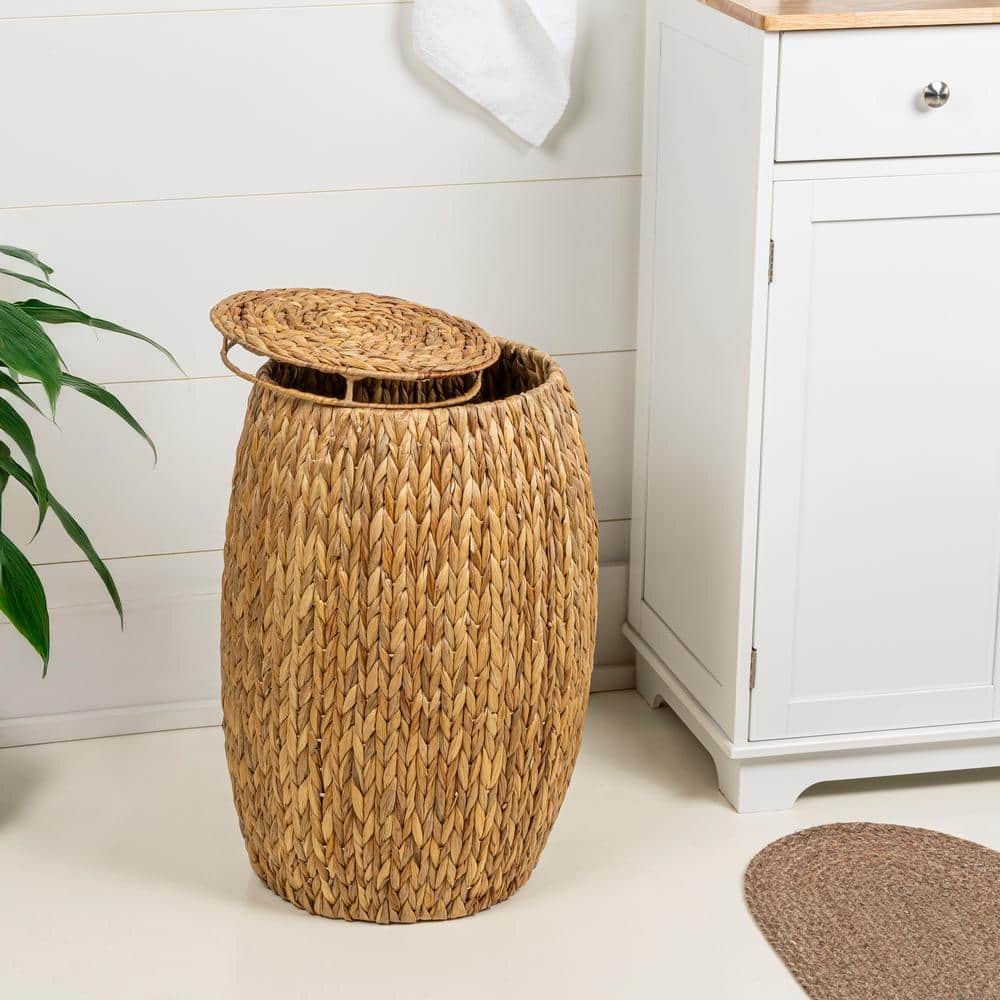 Colt 21 in. Coastal Bohemian Handwoven Hyacinth Barrel Storage Stool with Lid, Natural price history on PriceWatchPro
