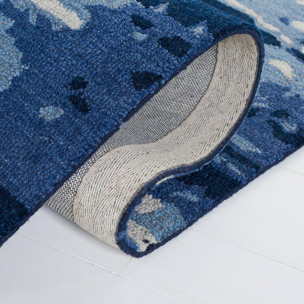 Blue and Ivory Hand-Tufted Wool 8' x 10' Area Rug